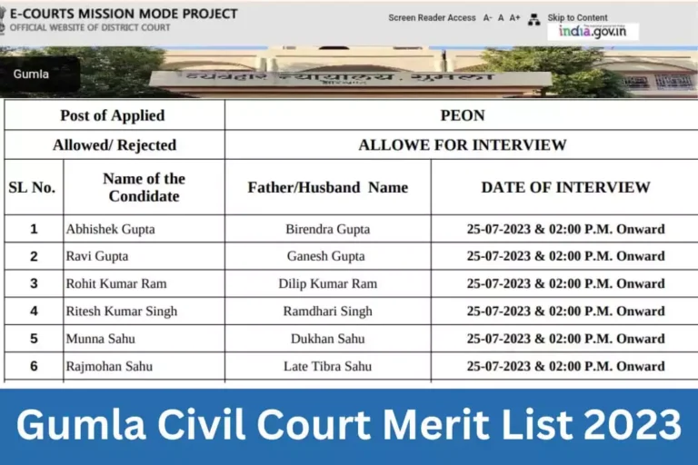 Gumla Civil Court Merit List 2023